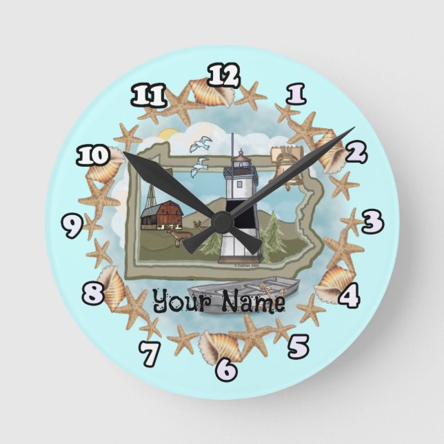 Pennsylvania Shell Lighthouse Round Clock (Front)