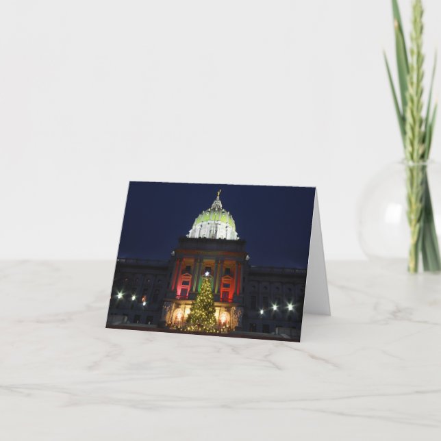 Pennsylvania State Capitol Christmas Tree Lights Holiday Card (Front)