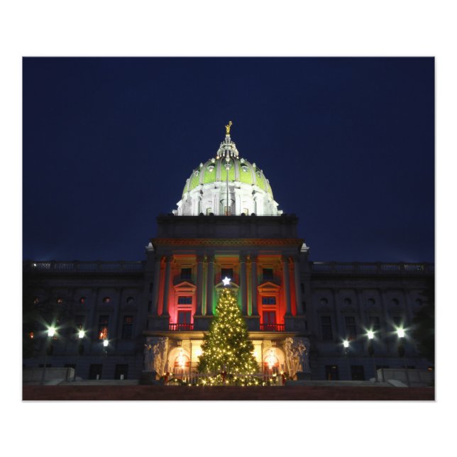 Pennsylvania State Capitol Christmas Tree Lights Photo Print (Front)