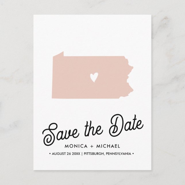 PENNSYLVANIA State Destination Wedding ANY COLOR  Announcement Postcard (Front)