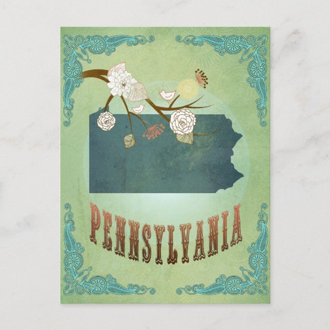 Pennsylvania State Map – Green Postcard (Front)
