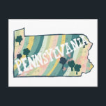Pennsylvania State Map Illustrated Bold Colourful Postcard<br><div class="desc">Check out this colourful state map drawing.
 
 Visit my shop for more states and more matching items!</div>