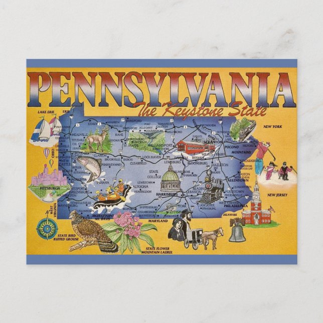 Pennsylvania State Map Postcard (Front)