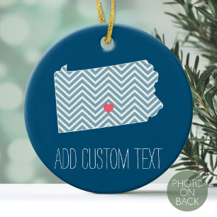 Pennsylvania State Map with Custom Heart and Name Ceramic Ornament