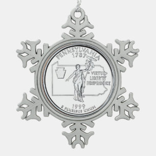 Pennsylvania State Quarter Snowflake Pewter Christmas Ornament