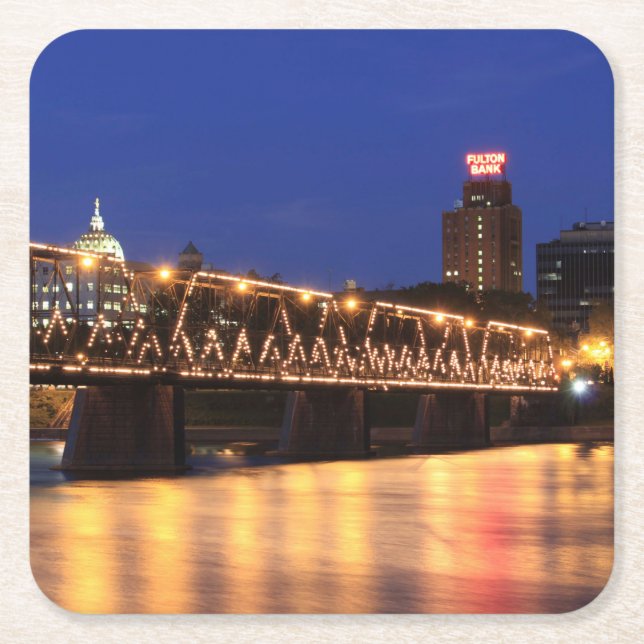Pennsylvania State Walnut Street Bridge Square Paper Coaster (Front)