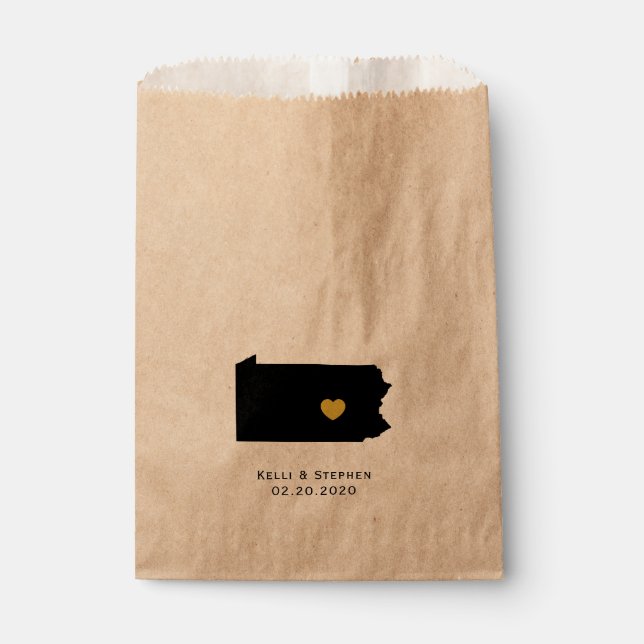 Pennsylvania Wedding Favour Treat Sacks, Gift Bags (Front)