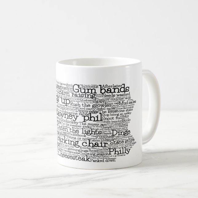 Pennsylvanie USA Slang Word Art Map Coffee Mug (Devant droit)