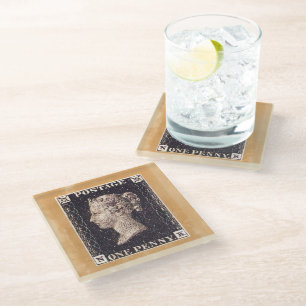 Penny Black Postage Stamp Glass Coaster