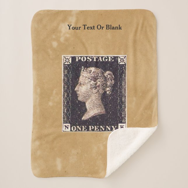 Penny Black Postage Stamp Sherpa Blanket (Front)