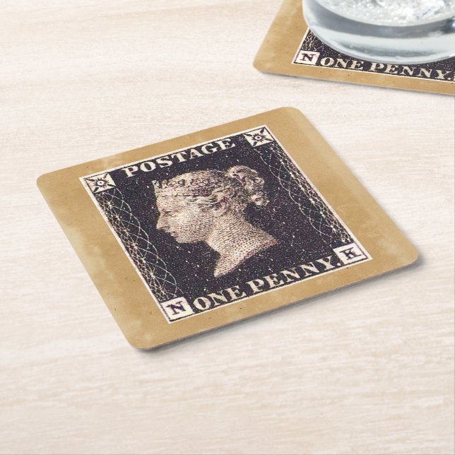 Penny Black Postage Stamp Square Paper Coaster (Angled)