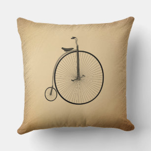 Penny-Farthing High-Wheel Antique Bicycle Rustic Throw Pillow