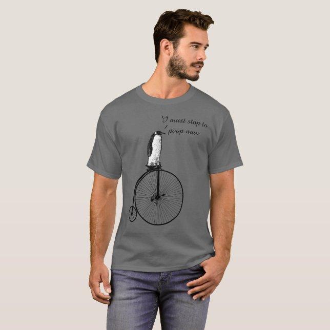 Penny-Farthing Penguin Poops T-Shirt (Front Full)
