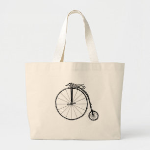 Penny Farthing Vintage Bicycle Illustration Large Tote Bag
