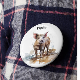 Penny the Playful Piglet, custom 3 Inch Round Button