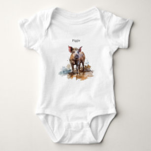 Penny the Playful Piglet, custom  Baby Bodysuit