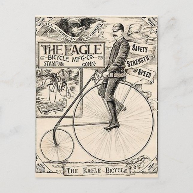 Pennyfarthing Old' Timey Victorian Bicycle Ad Postcard (Front)