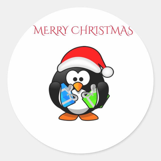 Penquin christmas stickers. classic round sticker (Front)