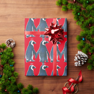PENQUIN PENQUINS COUPLE CHRISTMAS WRAPPING PAPER