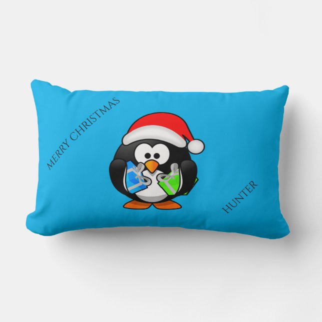 Penquin personalized christmas throw pillow. lumbar pillow (Front)