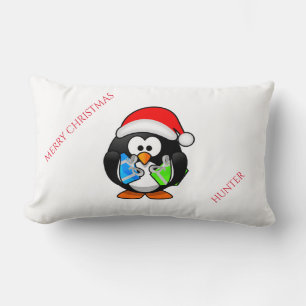 Penquin personalized christmas throw pillow. lumbar pillow