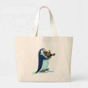penquin violin player large tote bag