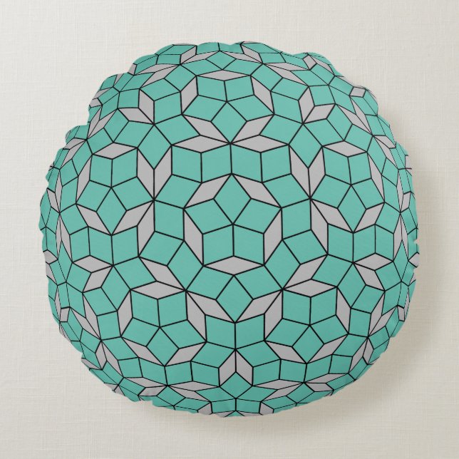Penrose tiling pattern rounded, grey turquoise round pillow (Front)