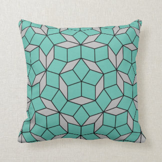 Penrose tiling pattern rounded, grey turquoise throw pillow
