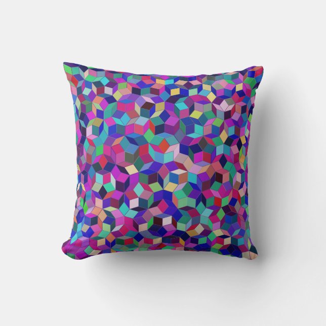 Penrose Tiling Throw Pillow (Blue/Magenta) (Front)