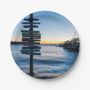 Pensacola Bay Sign Sunset By Dock Paper Plates