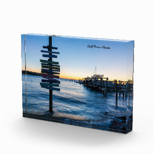 Pensacola Bay Sign Sunset By Dock Photo Block