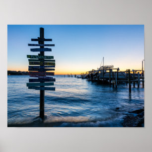 Pensacola Bay Sign Sunset By Dock Poster