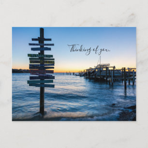 Pensacola Bay Sign Sunset By Dock Thinking Of You Postcard