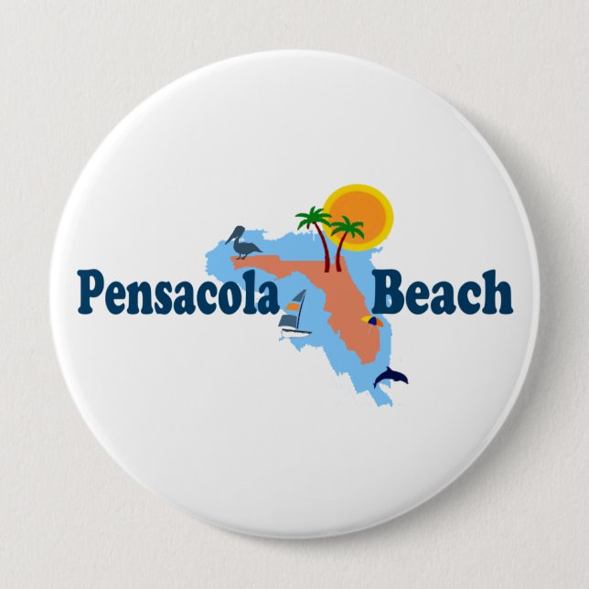 Pensacola Beach. 4 Inch Round Button (Front)