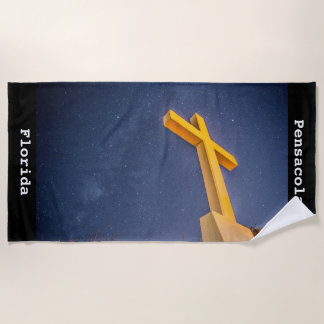Pensacola Beach Cross with Milky Way Beach Towel