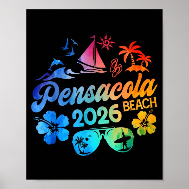 Pensacola Beach Florida 2026 Vacation Tie Dye Summ Poster (Front)