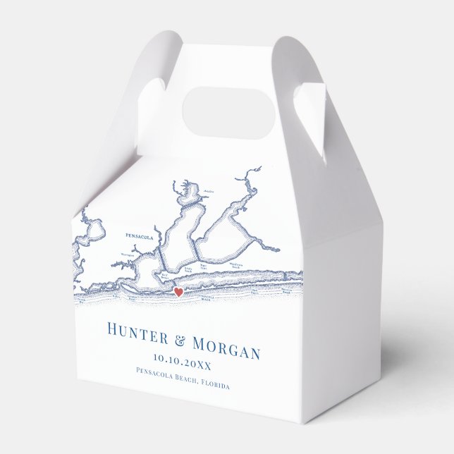 Pensacola Beach Florida Map Elegant Wedding Favor Box (Front Side)
