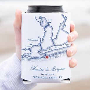Pensacola Beach Florida Map Wedding Favour Can Cooler