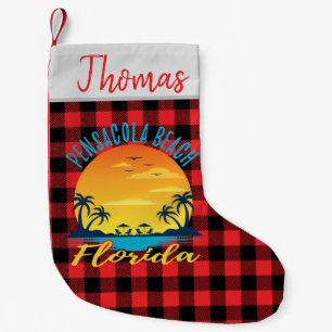Pensacola Beach Florida Retro Sunset Red Plaid Small Christmas Stocking