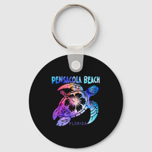 Pensacola Beach Florida Sea Turtle Tie Dye Hibiscu Keychain