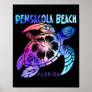 Pensacola Beach Florida Sea Turtle Tie Dye Hibiscu Poster