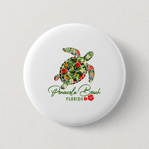 Pensacola Beach Florida Sea Turtle Tropical Hibisc 2 Inch Round Button