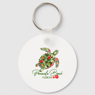 Pensacola Beach Florida Sea Turtle Tropical Hibisc Keychain