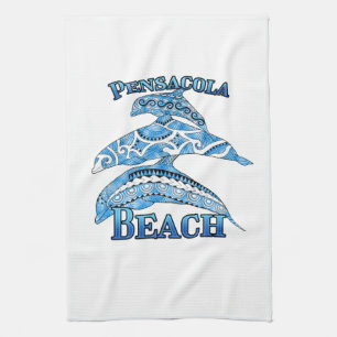Pensacola Beach Florida Vacation Tribal Dolphins Kitchen Towel