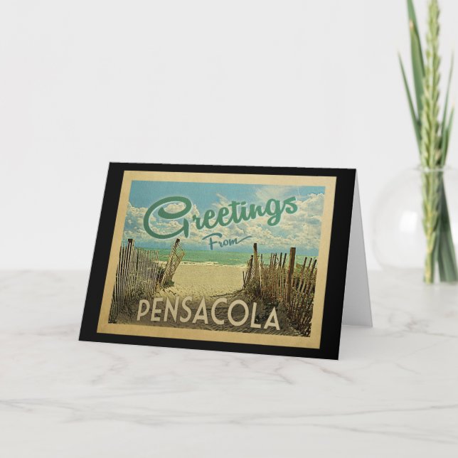 Pensacola Beach Vintage Travel Card (Front)