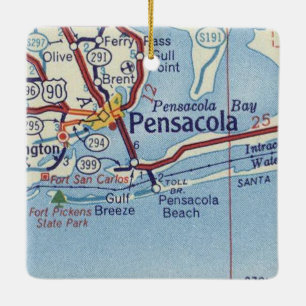 Pensacola FL Vintage Map Ceramic Ornament