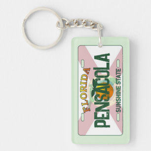 Pensacola Florida flag license plate keychain