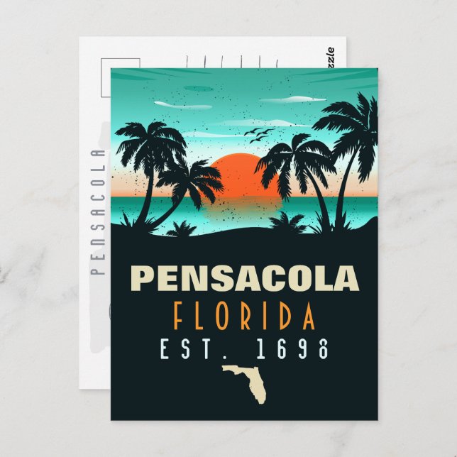 Pensacola Florida tropical Retro Sunset Souvenirs Postcard (Front/Back)