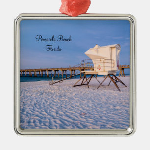 Pensacola Morning Lifeguard Stand And Pier Metal Ornament