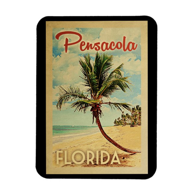 Pensacola Palm Tree Vintage Travel Magnet (Vertical)